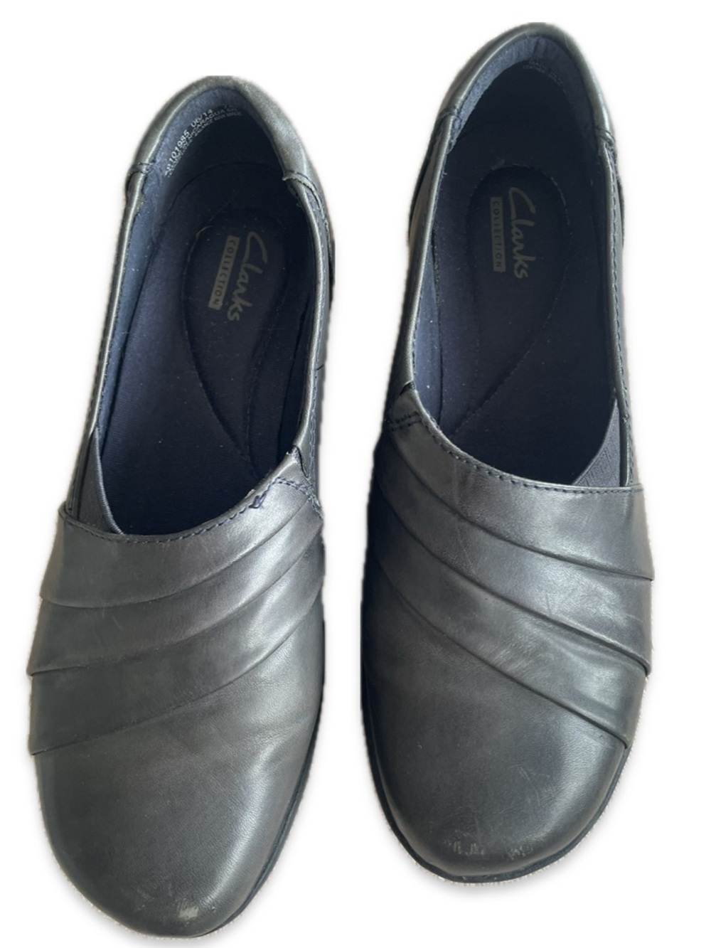Clarks Leather Slip-On Wedge Shoes Womens 7M Dark Gray Black Layered
